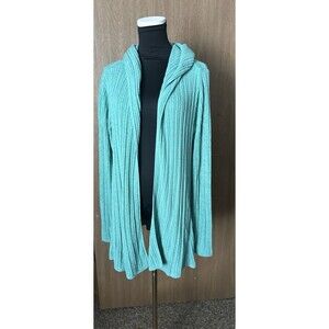 Barefoot Dreams Cozy Chic Ultra Lite Ribbed Hooded Cardigan Sweater Turquoise 1X
